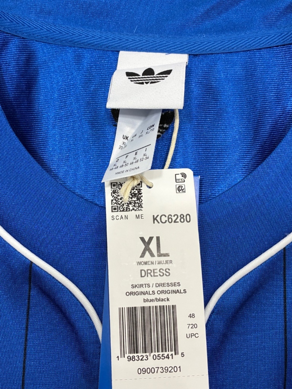 adidas Originals XL Blue Satin Pinstripe Jersey Dress KC6280 Sporty Glam NWT - Picture 10 of 13